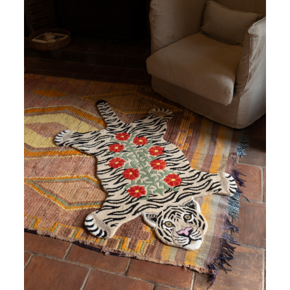 Floral White Tiger Rug | Large