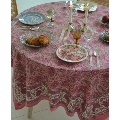 Noor Block Printed Tablecloth | Old Rose Flower